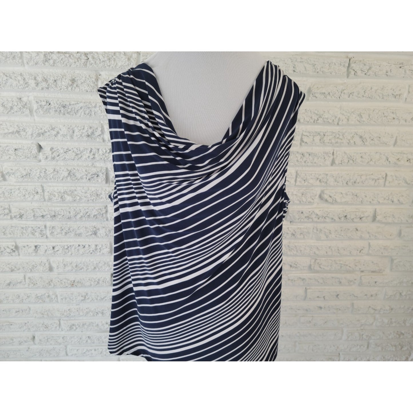 Chaps Womens Top 2X Plus Draped Boat Neck Sleeveless Blue Stripe Career Casual