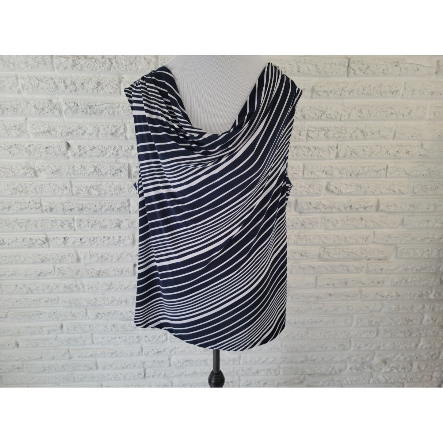 Chaps Womens Top 2X Plus Draped Boat Neck Sleeveless Blue Stripe Career Casual