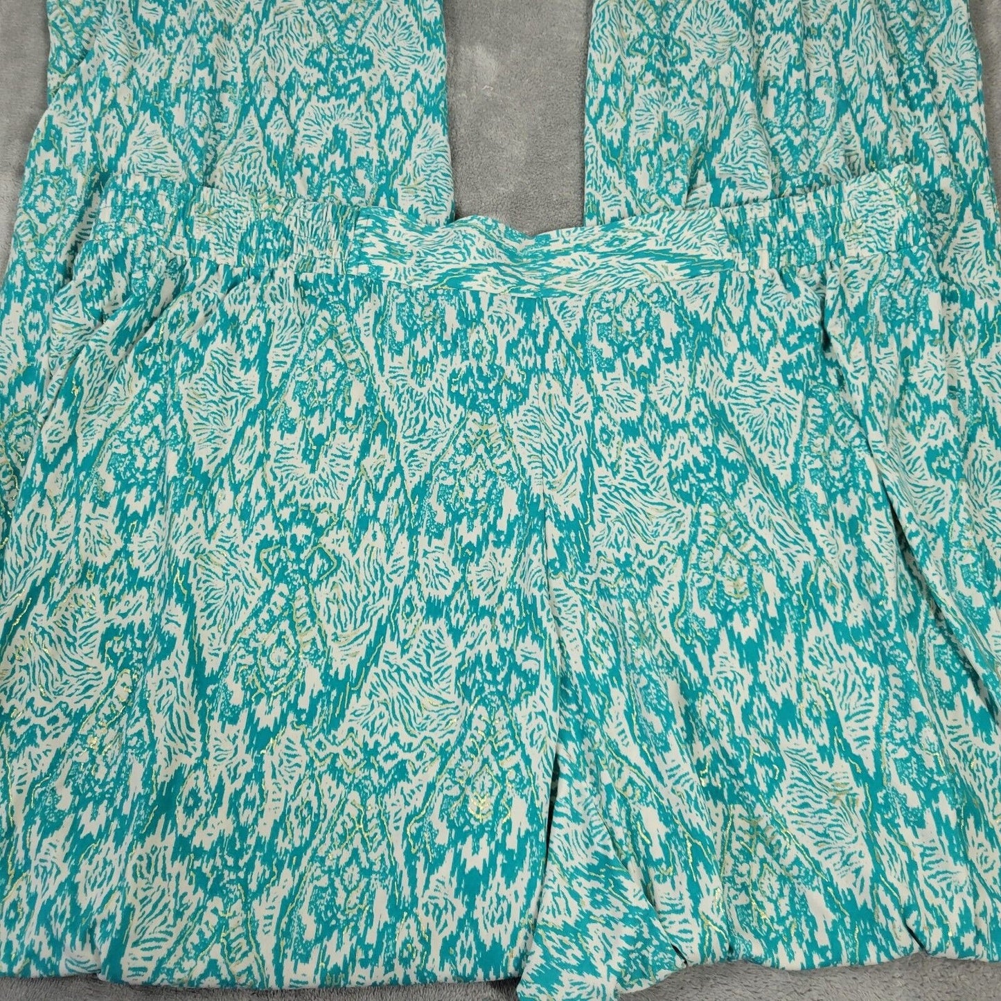 Iman Womens Pants 2X Plus Long Palazzo Pull On Blue Watercolor Poly Blend