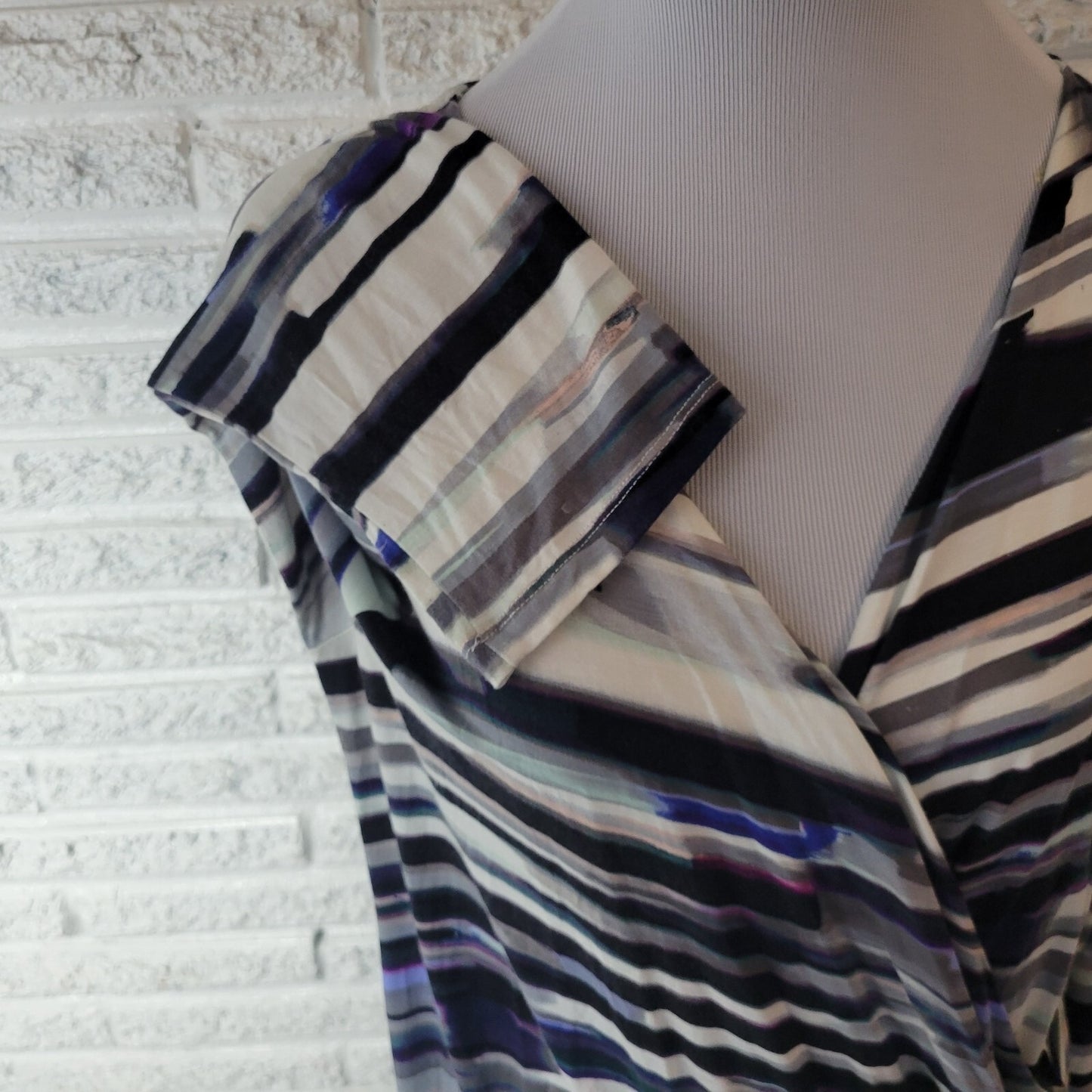 Calvin Klein Womens Top XL 3/4 Sleeve Black Purple Watercolor Draped Neck Office