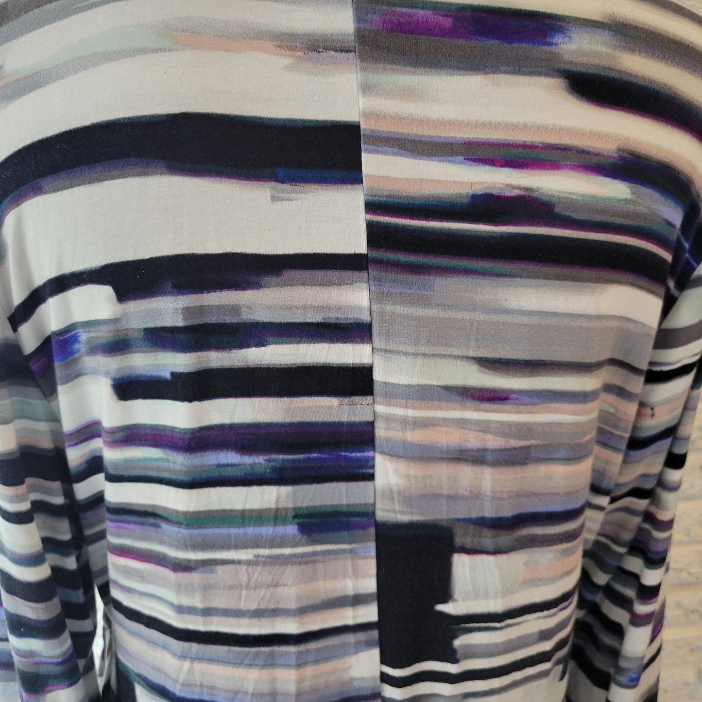 Calvin Klein Womens Top XL 3/4 Sleeve Black Purple Watercolor Draped Neck Office