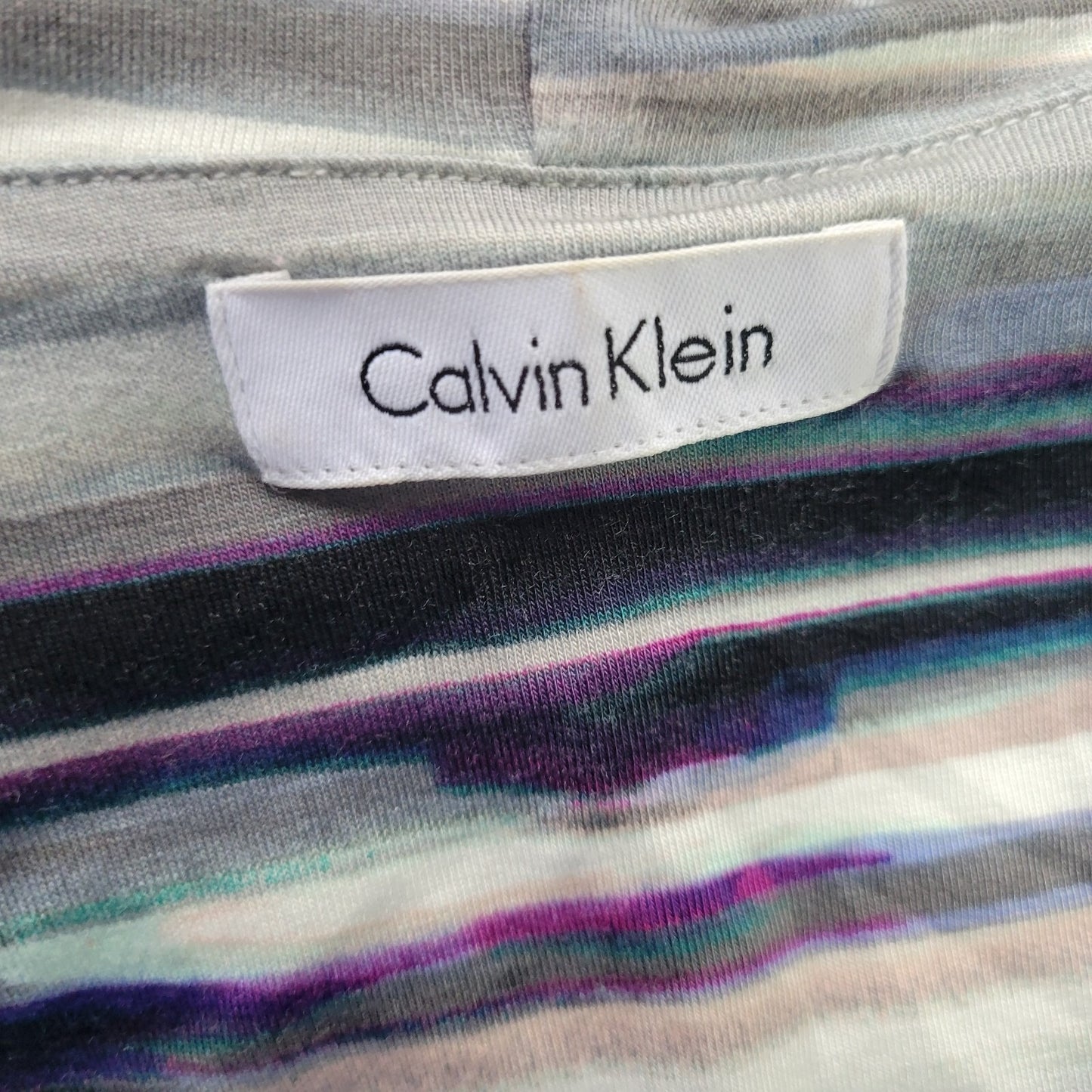 Calvin Klein Womens Top XL 3/4 Sleeve Black Purple Watercolor Draped Neck Office