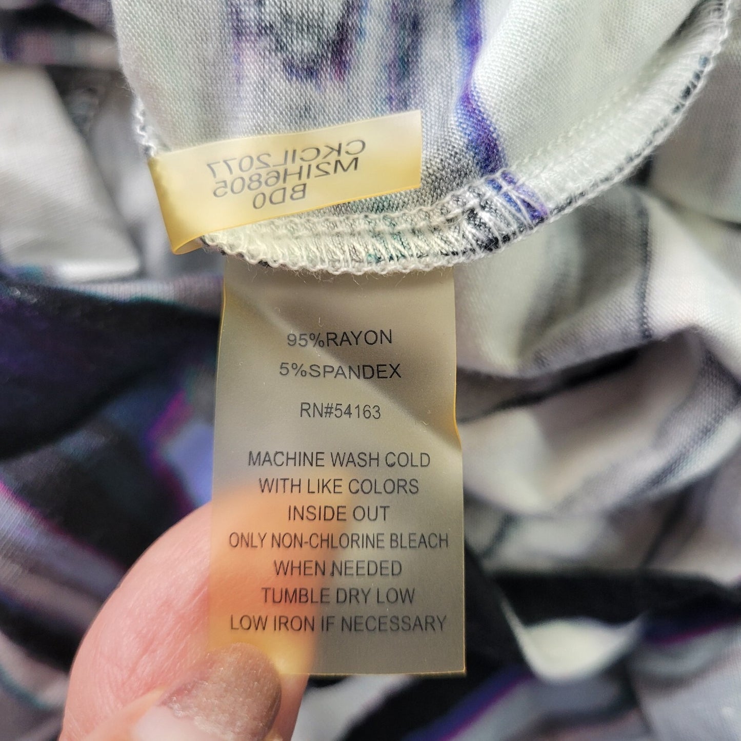 Calvin Klein Womens Top XL 3/4 Sleeve Black Purple Watercolor Draped Neck Office