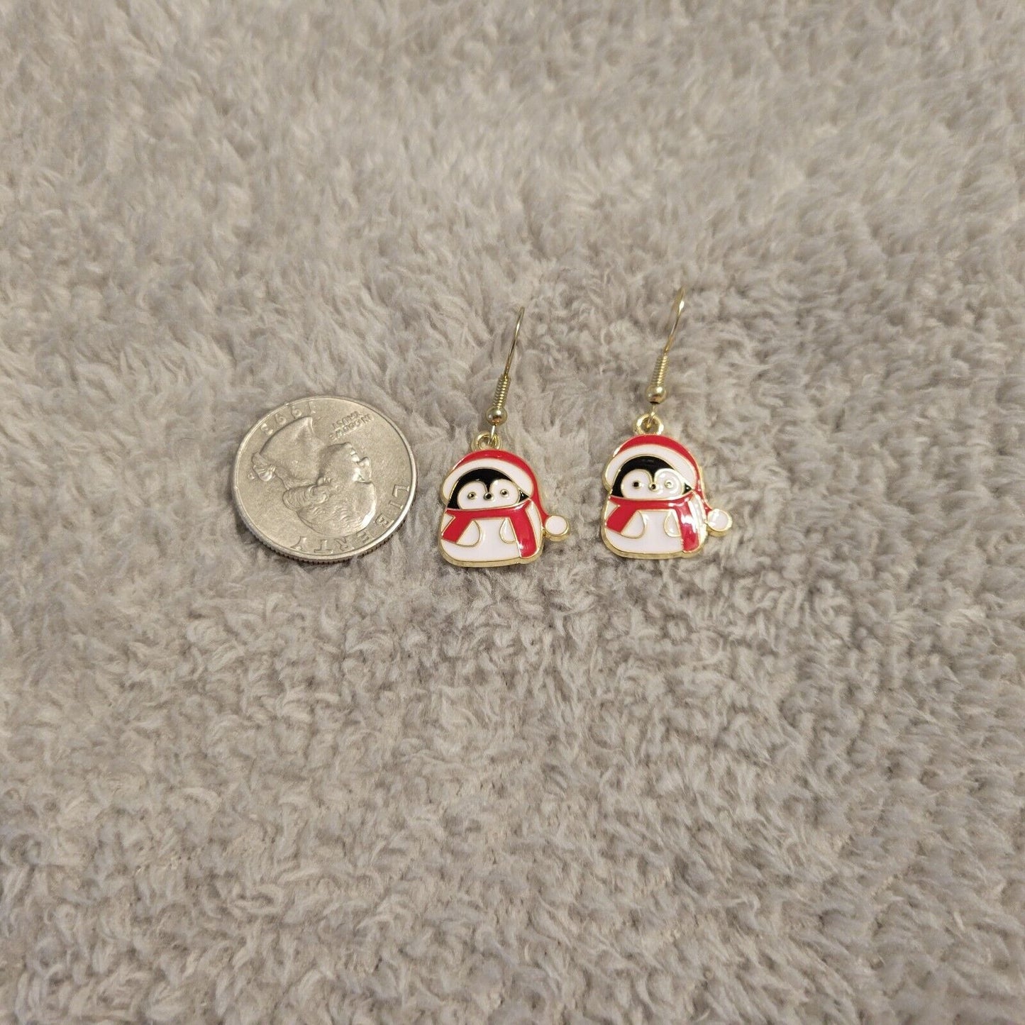 Santa Claus Penguins Earrings Christmas Gold Tone Fish Hook Holiday Winter
