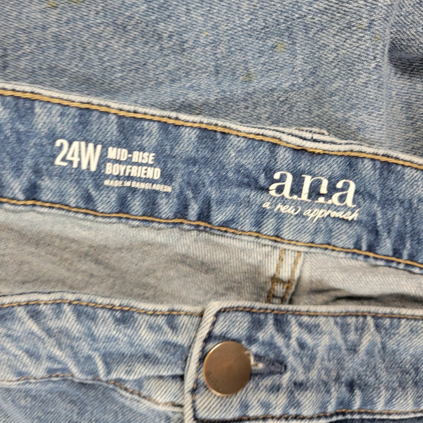 Ana Womens Jeans 24W Plus Boyfriend Straight Leg Distressed Blue Denim Zip Fly