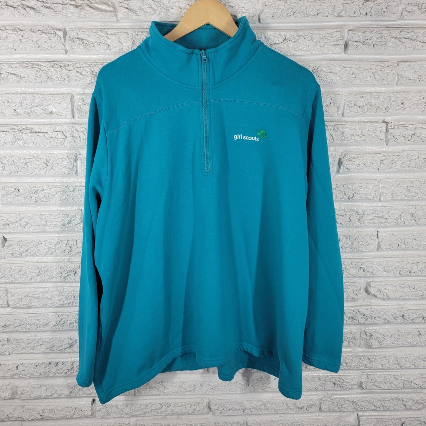 Girl Scouts Leader Womens Sweatshirt 4X Plus Quarter Zip Blue Green Embroidered