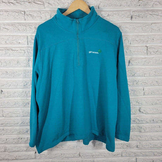 Girl Scouts Leader Womens Sweatshirt 4X Plus Quarter Zip Blue Green Embroidered