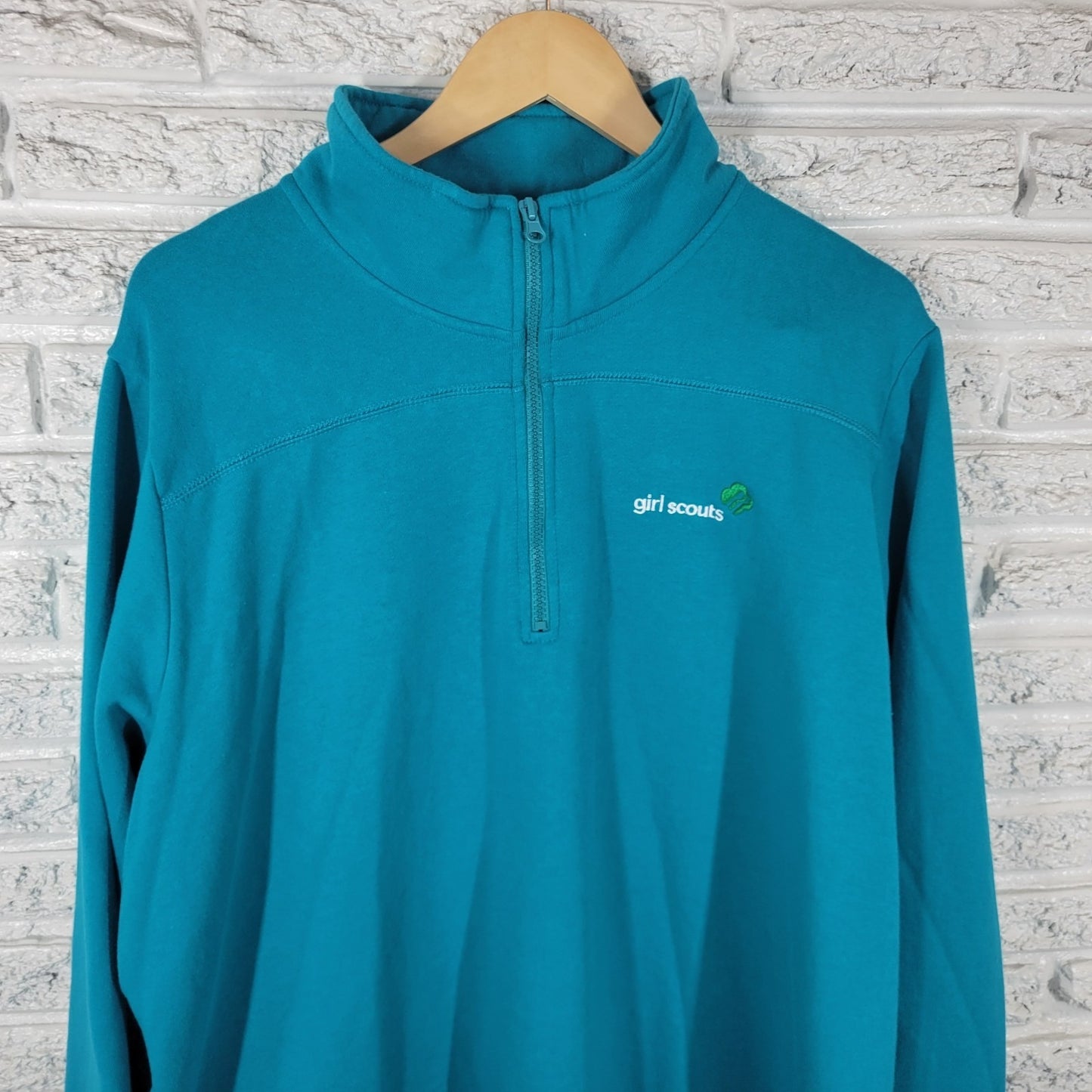 Girl Scouts Leader Womens Sweatshirt 4X Plus Quarter Zip Blue Green Embroidered