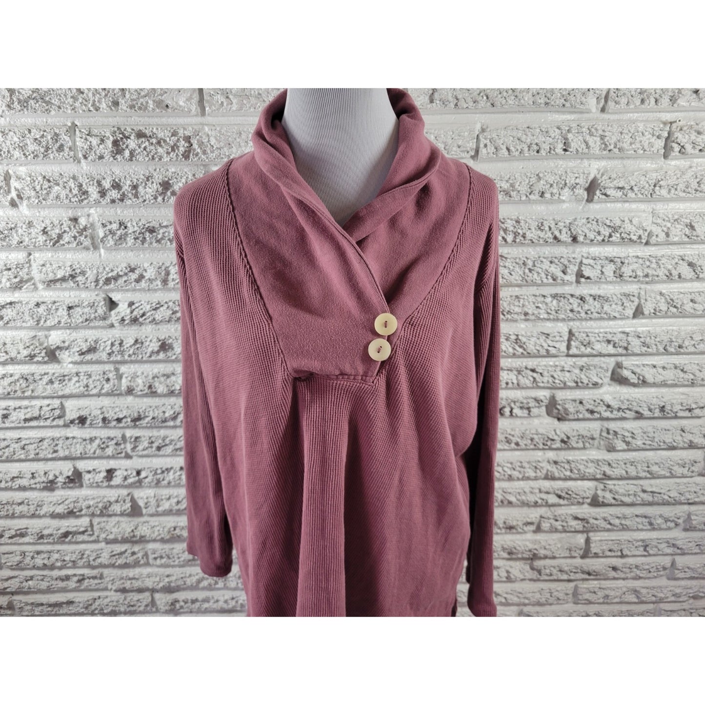 Roamans WomenTop 1X Plus Waffle Knit Long Sleeve Mauve Collar Casual Comfy