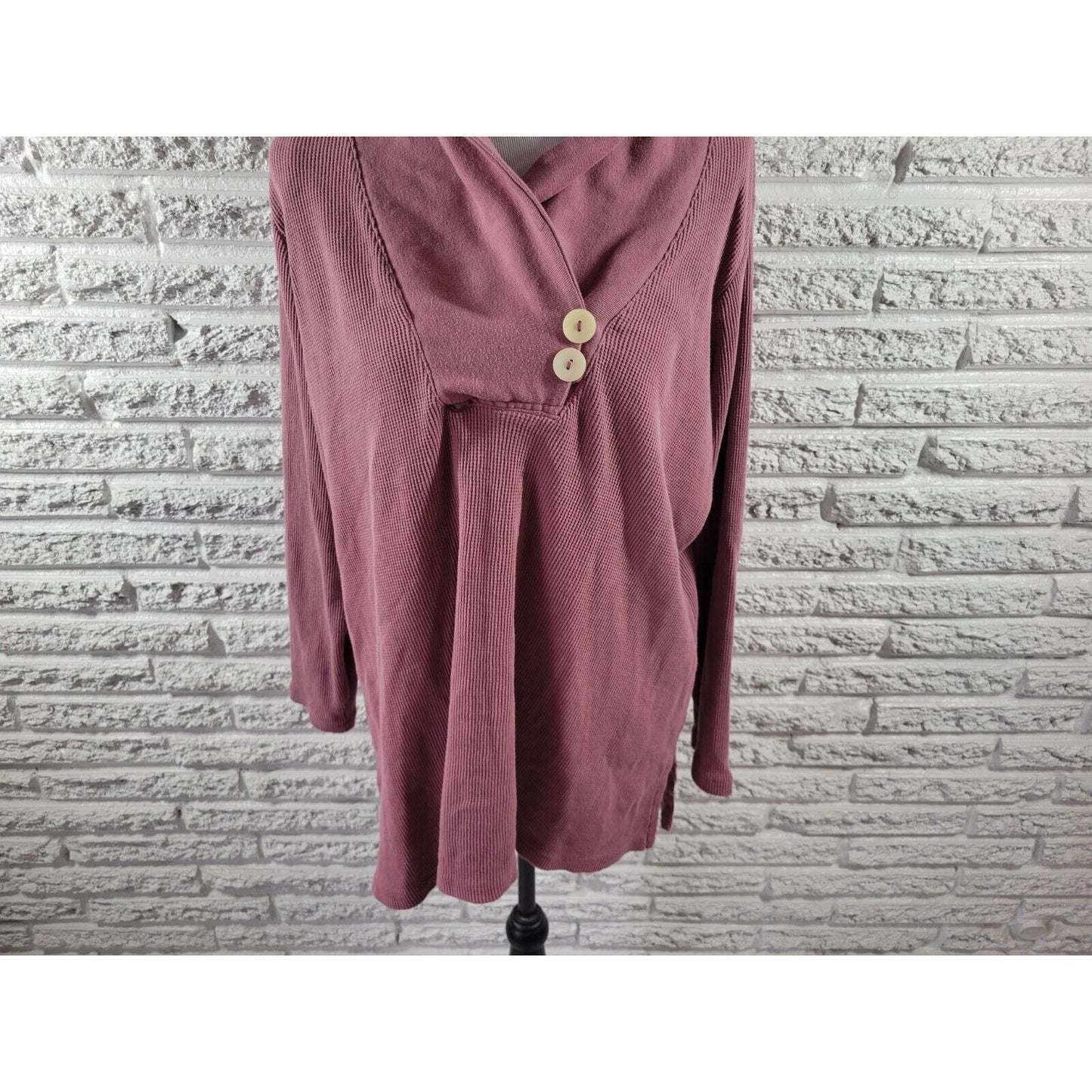 Roamans WomenTop 1X Plus Waffle Knit Long Sleeve Mauve Collar Casual Comfy