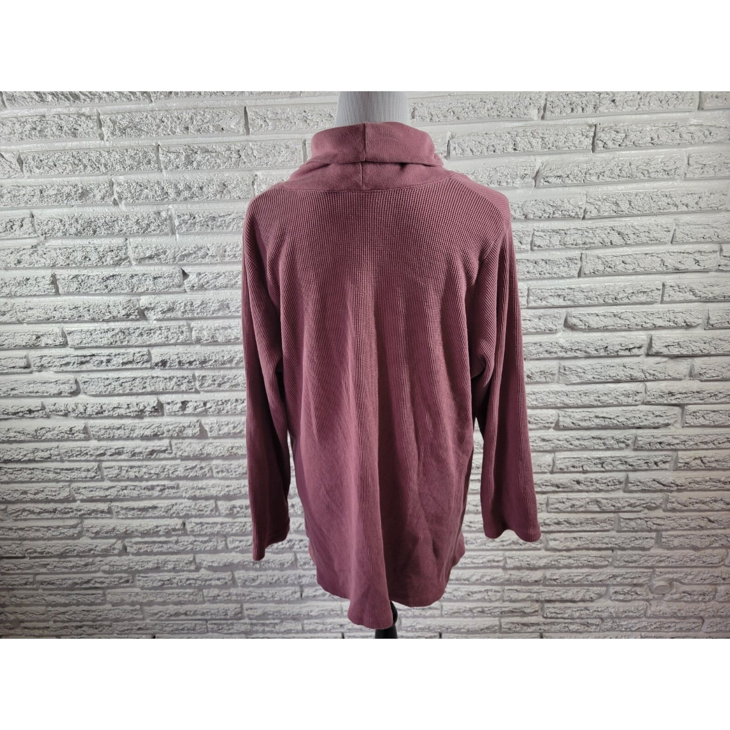 Roamans WomenTop 1X Plus Waffle Knit Long Sleeve Mauve Collar Casual Comfy