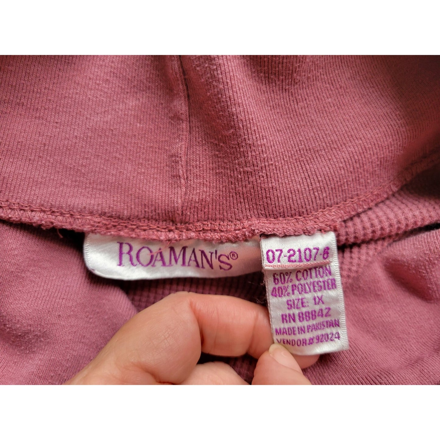 Roamans WomenTop 1X Plus Waffle Knit Long Sleeve Mauve Collar Casual Comfy