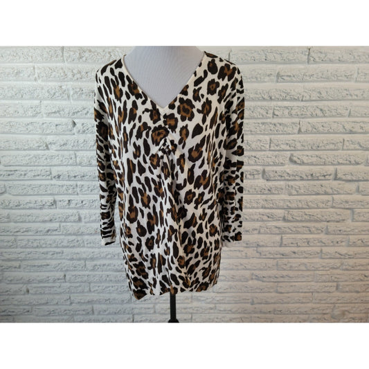 Cato Womens Sweater 18W 20W Plus Pullover 3/4 Sleeve Acrylic Brown Animal Print