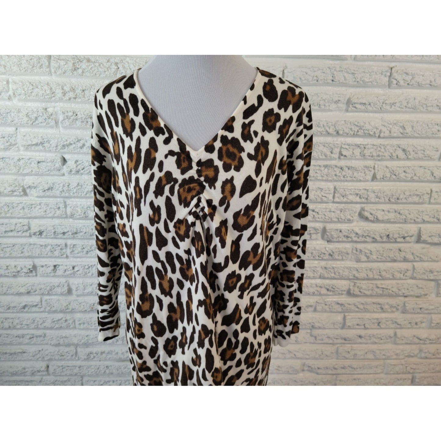 Cato Womens Sweater 18W 20W Plus Pullover 3/4 Sleeve Acrylic Brown Animal Print