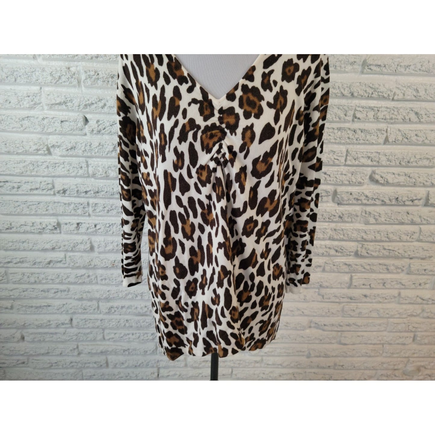 Cato Womens Sweater 18W 20W Plus Pullover 3/4 Sleeve Acrylic Brown Animal Print