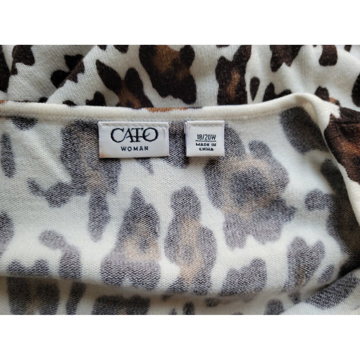 Cato Womens Sweater 18W 20W Plus Pullover 3/4 Sleeve Acrylic Brown Animal Print