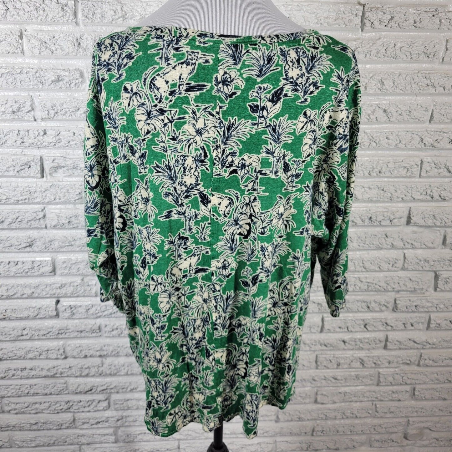 C&C California Womens Top 2X 3/4 Sleeve Green Floral Linen Lightweight Casual