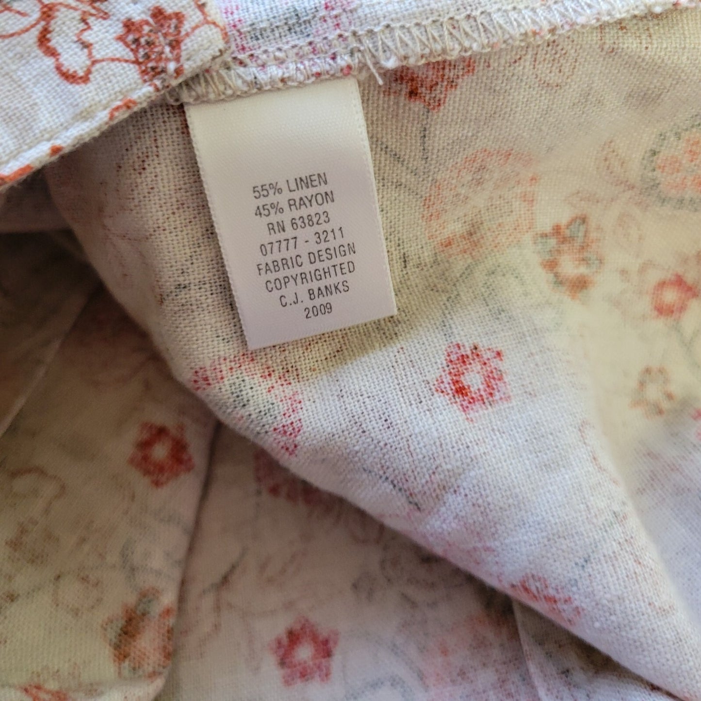 CJ Banks Womens Top 1X Plus Short Sleeve Red Floral Linen Rayon Lightweight