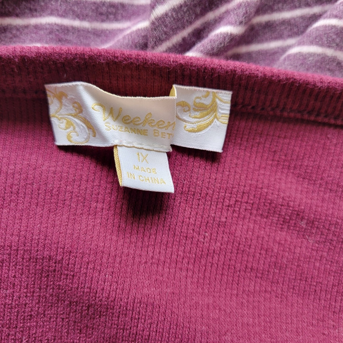 Suzanne Betro Weekend Womens Top 1X Plus 3/4 Sleeve Poly Blend Purple Stripe