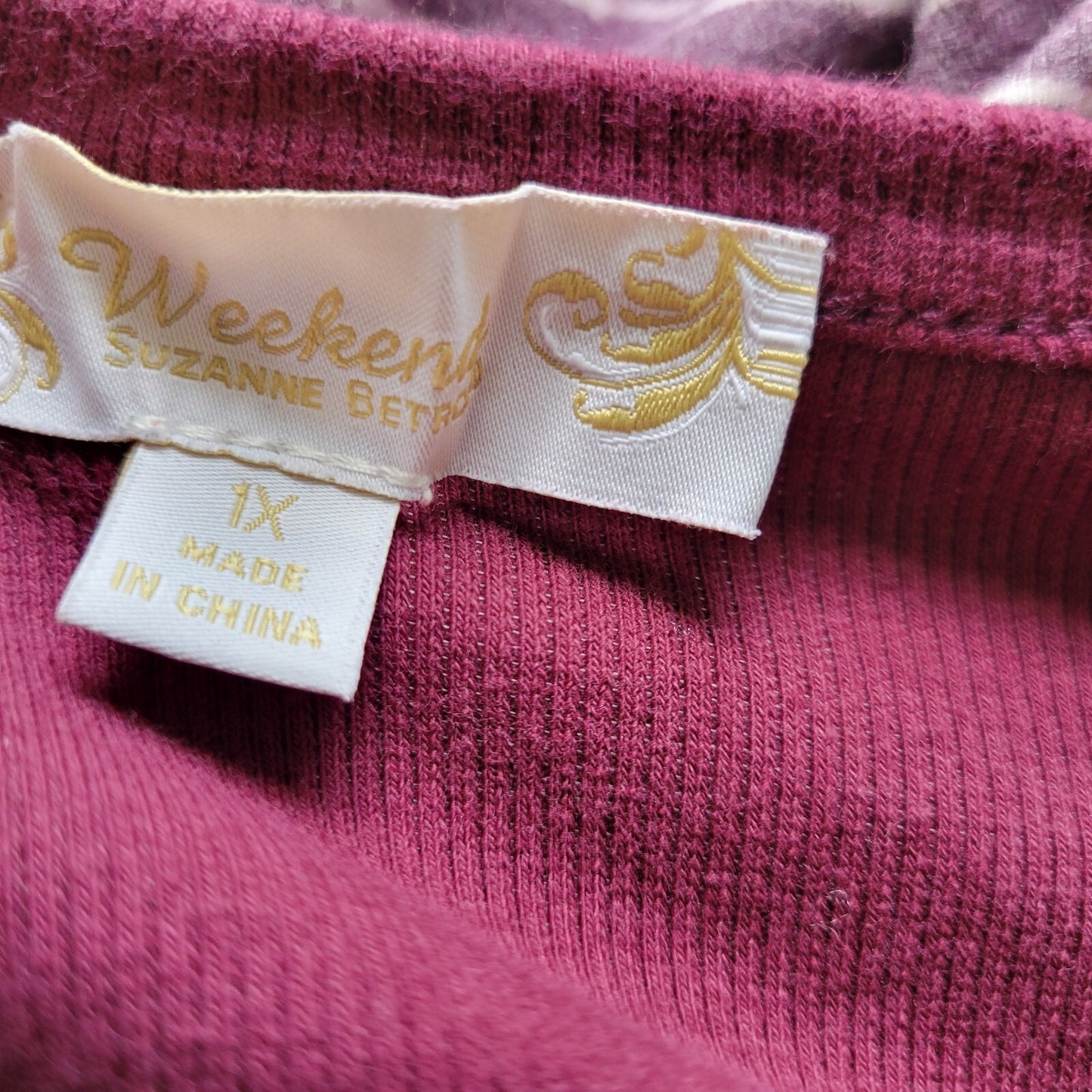 Suzanne Betro Weekend Womens Top 1X Plus 3/4 Sleeve Poly Blend Purple Stripe