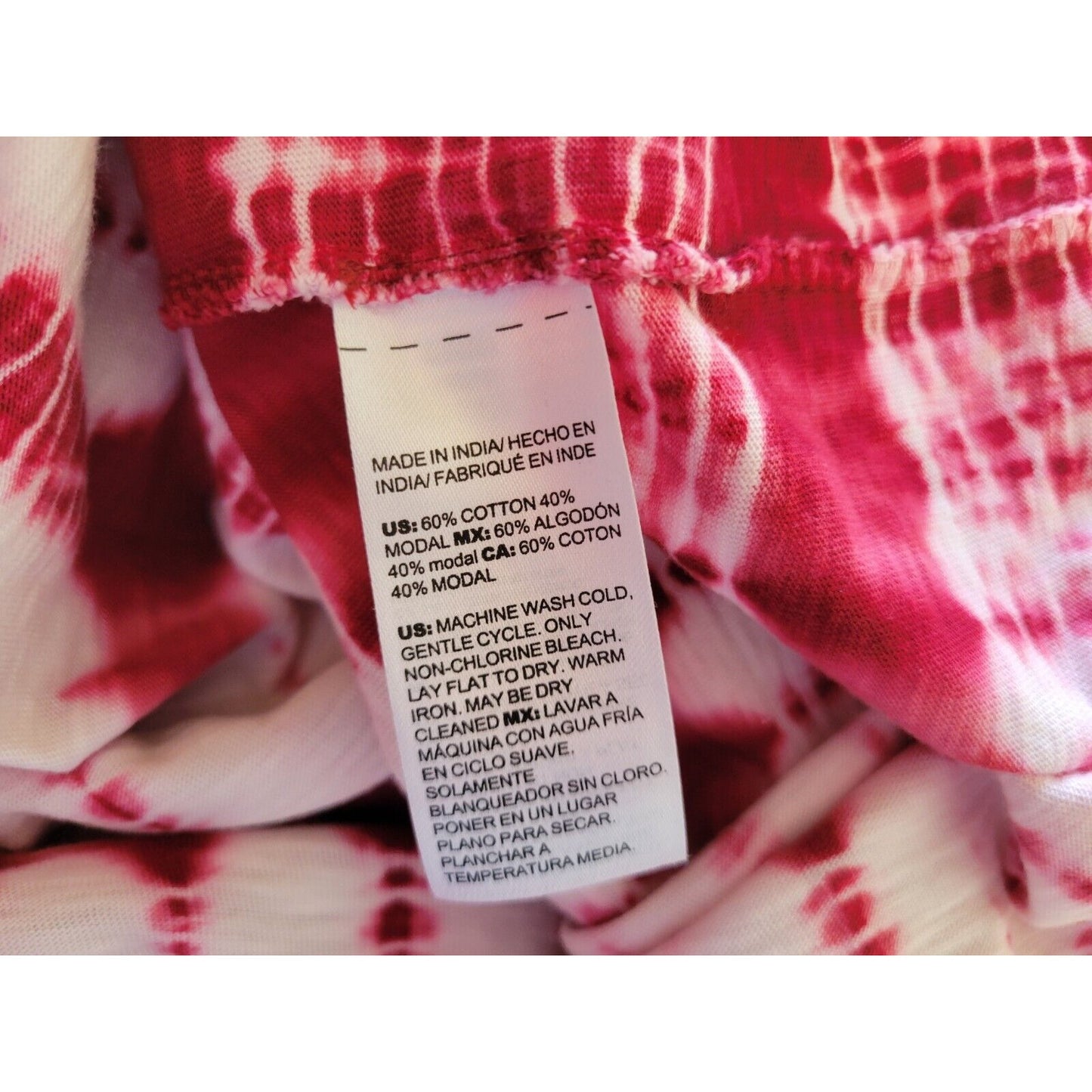 Chicos Womens Top 3 Standard Extra Large XL 3/4 Sleeve Pink Tie Dye Cotton Blend