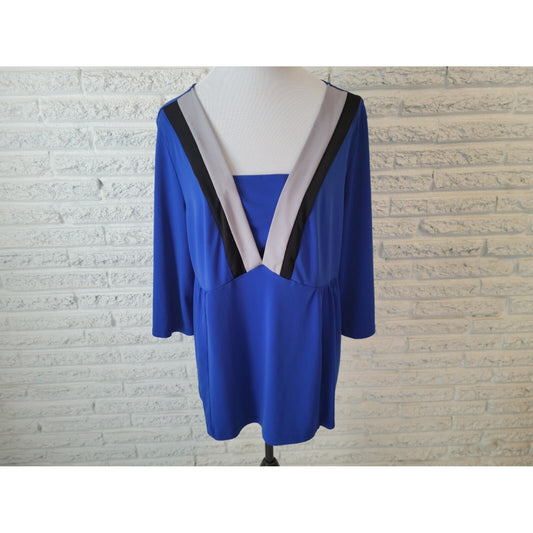 Lane Bryant Womens Top 18 20 Plus 3/4 Sleeve Blue Poly Blend Square Neckline