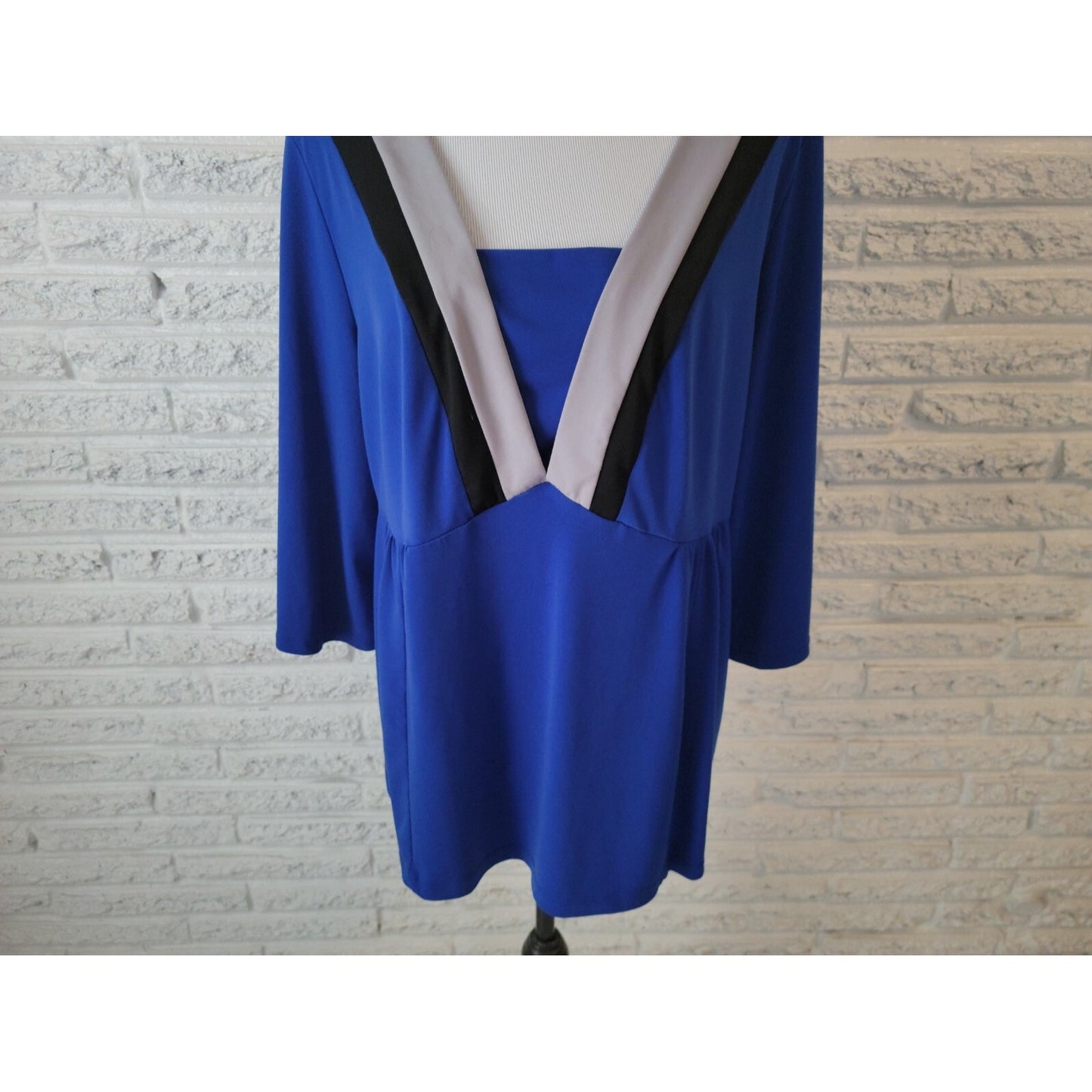 Lane Bryant Womens Top 18 20 Plus 3/4 Sleeve Blue Poly Blend Square Neckline