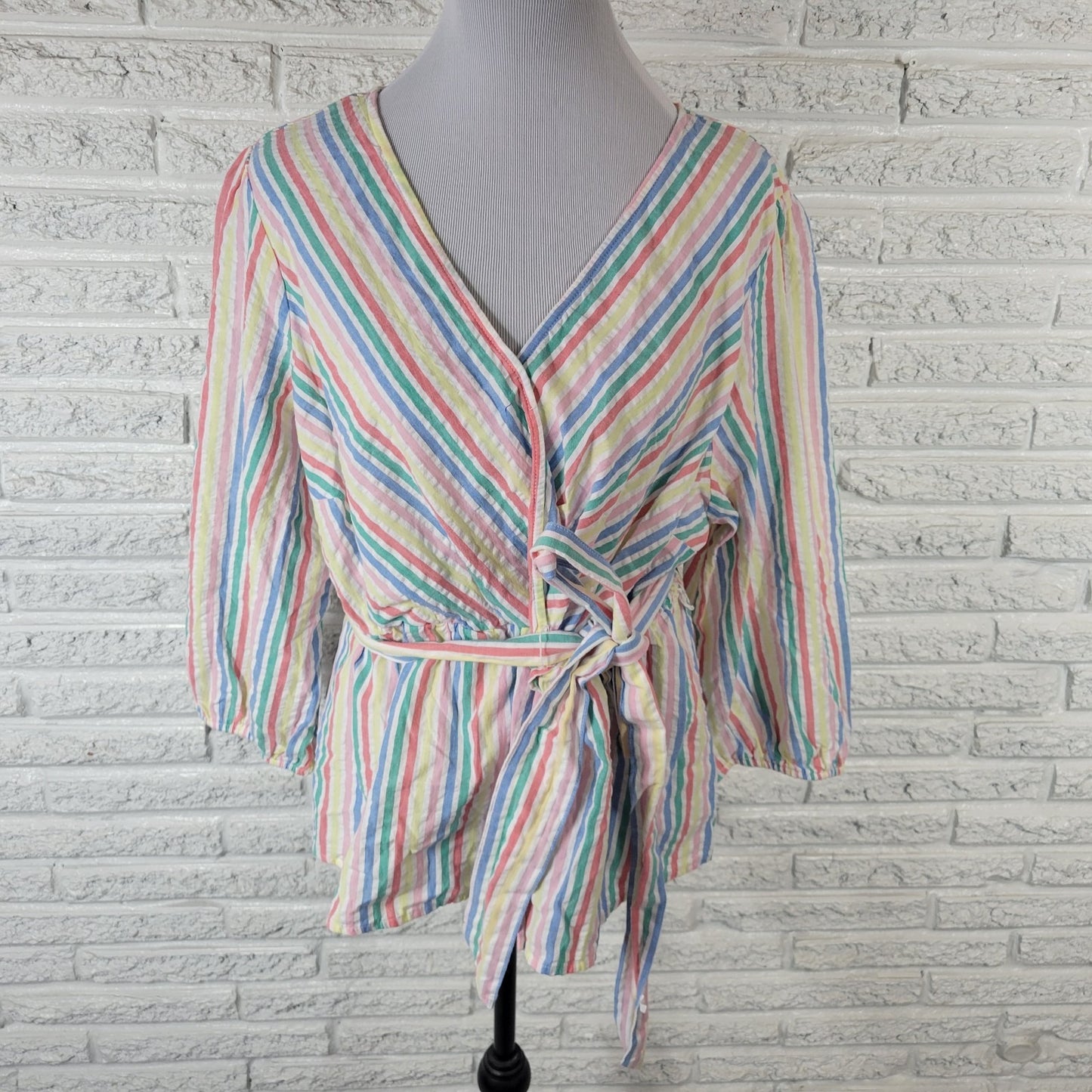 St Johns Bay Womens Top 0X Plus Baby Doll 3/4 Sleeve Pastels Lightweight Sash