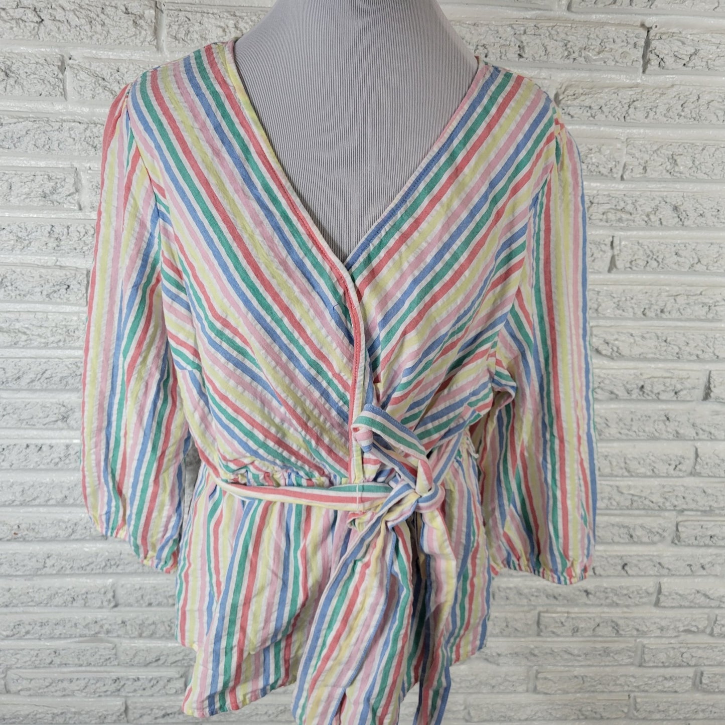 St Johns Bay Womens Top 0X Plus Baby Doll 3/4 Sleeve Pastels Lightweight Sash