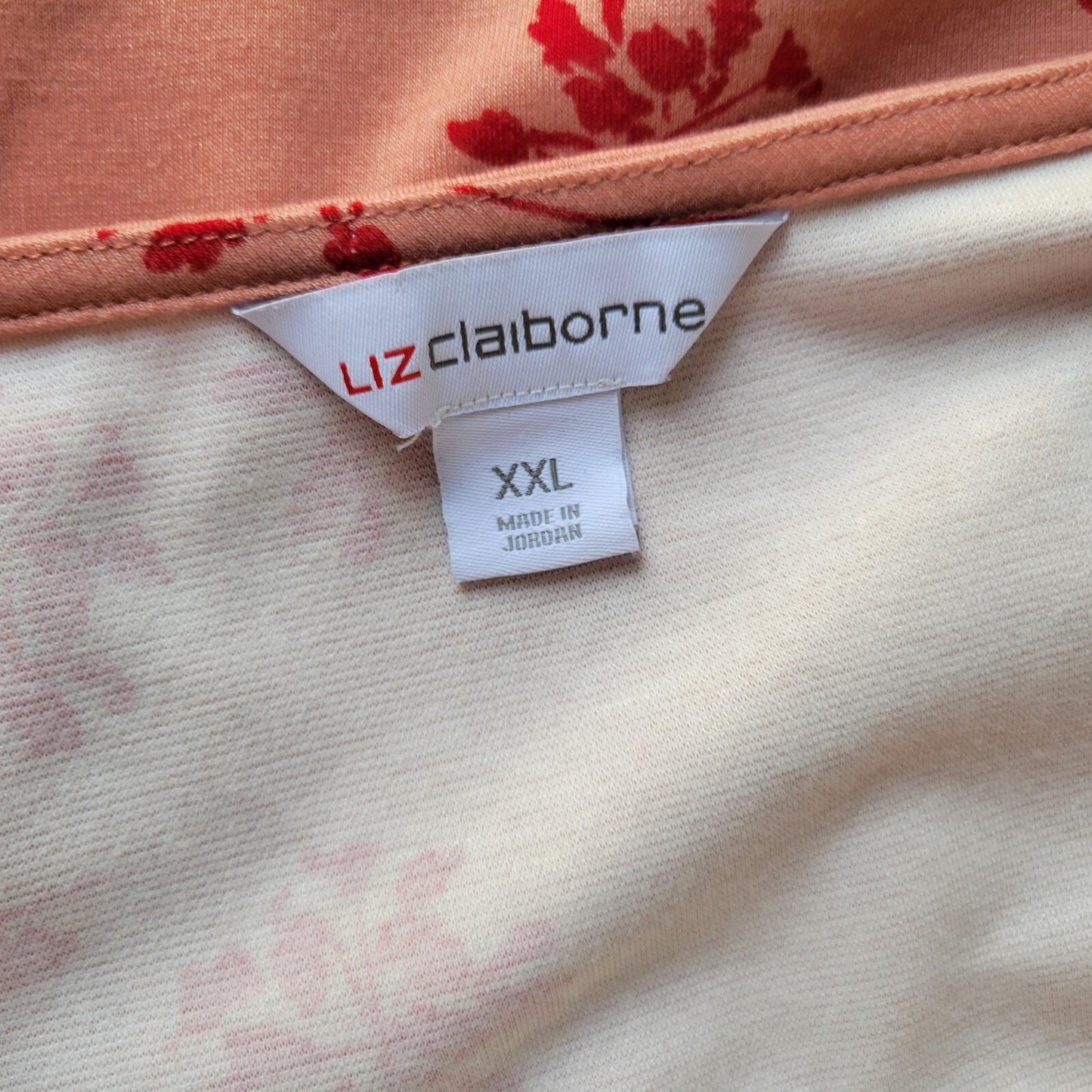 Liz Claiborne Womens Top XXL Plus Tee Short Sleeve Pink Floral Casual Poly Blend