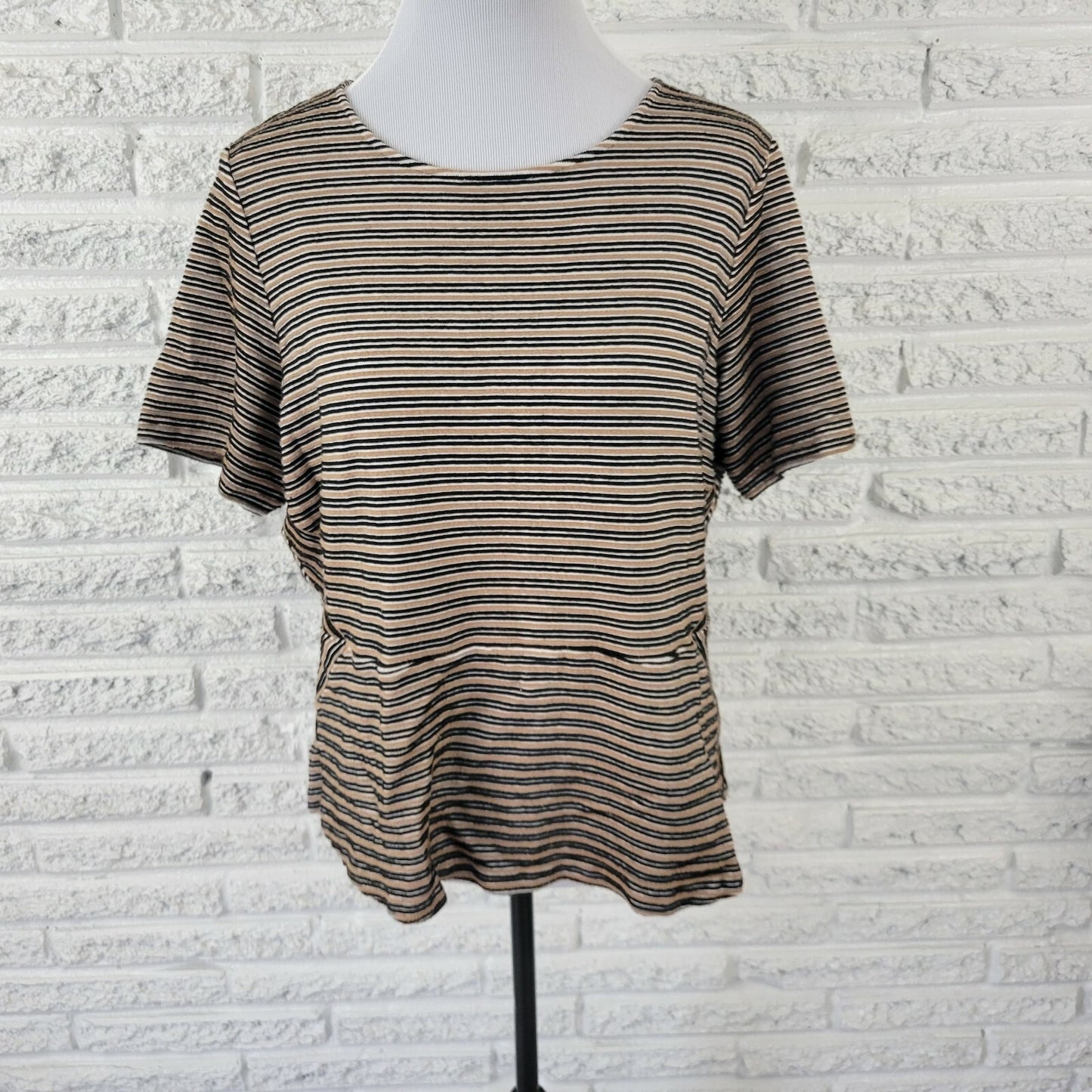 Talbots Womens Top 2XP Plus Pullover Tee Knit Black Raised Stripe Career Casual