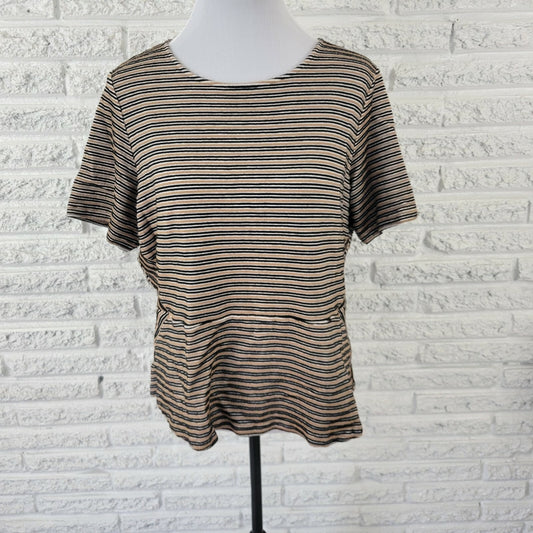 Talbots Womens Top 2XP Plus Pullover Tee Knit Black Raised Stripe Career Casual