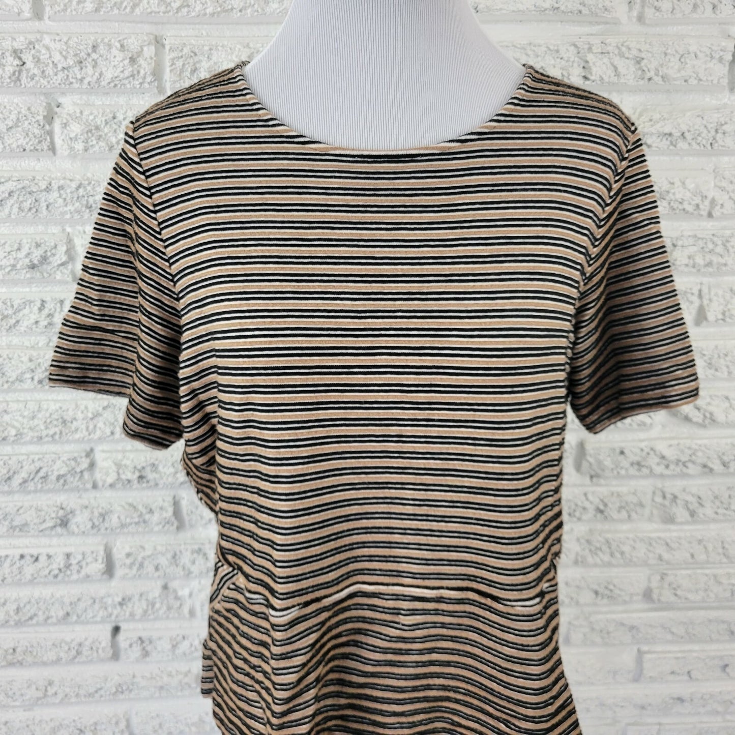 Talbots Womens Top 2XP Plus Pullover Tee Knit Black Raised Stripe Career Casual