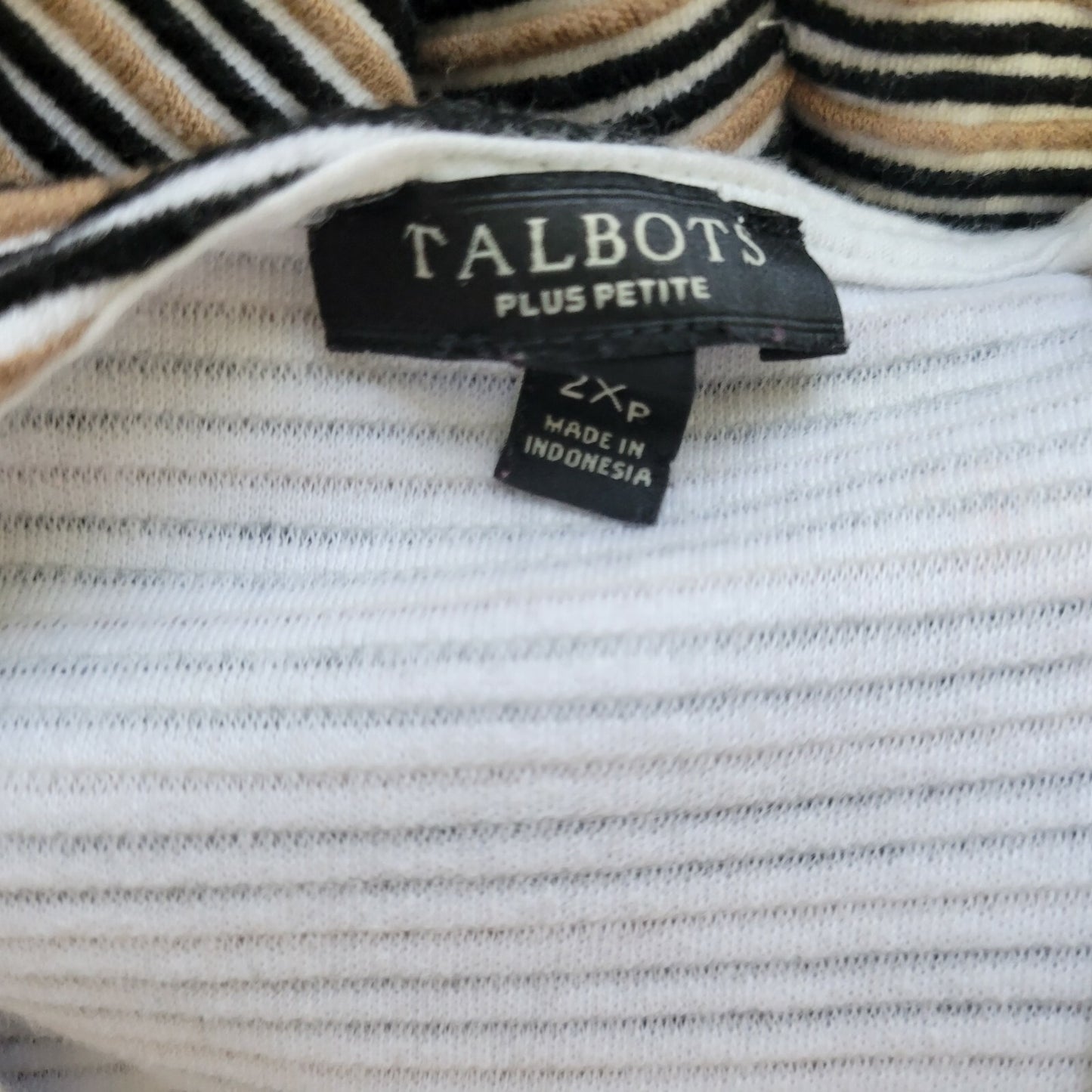 Talbots Womens Top 2XP Plus Pullover Tee Knit Black Raised Stripe Career Casual