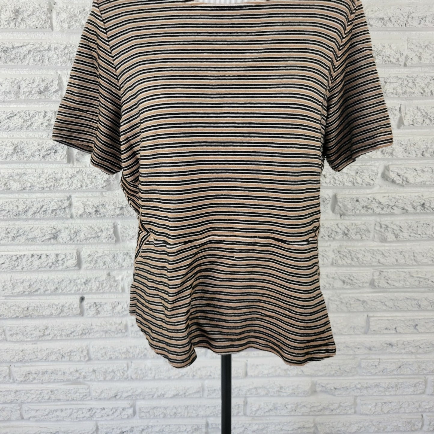 Talbots Womens Top 2XP Plus Pullover Tee Knit Black Raised Stripe Career Casual