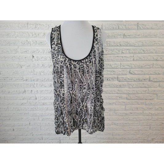 Cato Womens Top Extra Large XL Tank Gray Animal Print Pintuck Ruffle Poly Blend