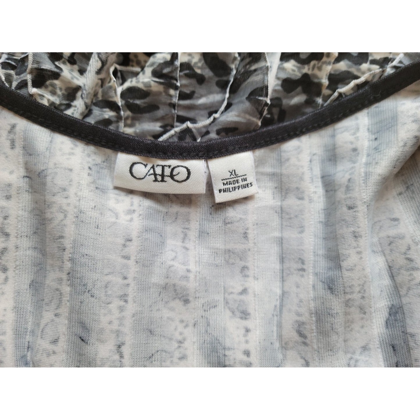 Cato Womens Top Extra Large XL Tank Gray Animal Print Pintuck Ruffle Poly Blend