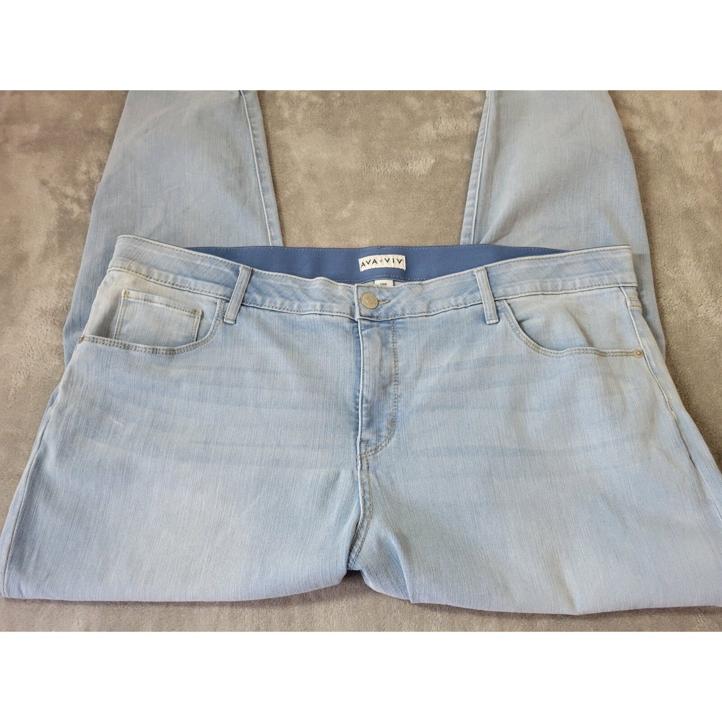 Ava Viv Womens Jeans 24W Plus Crop Light Blue Denim Comfort Waist Zip Fly