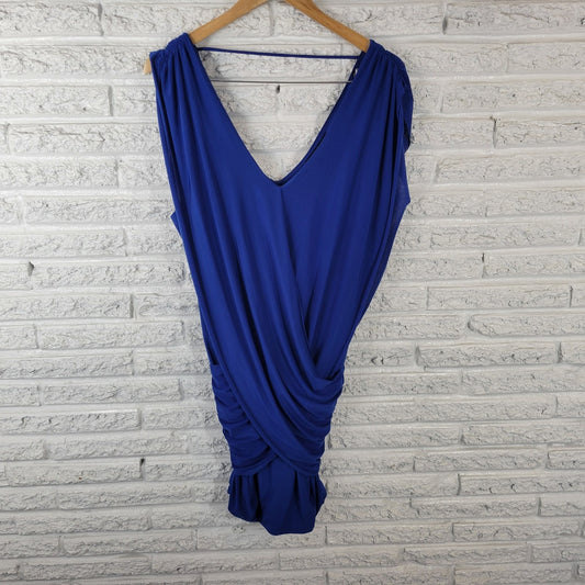 Fashion to Figure Women Dress 3X Plus Bodycon Party Ruched Mini Blue Window Back