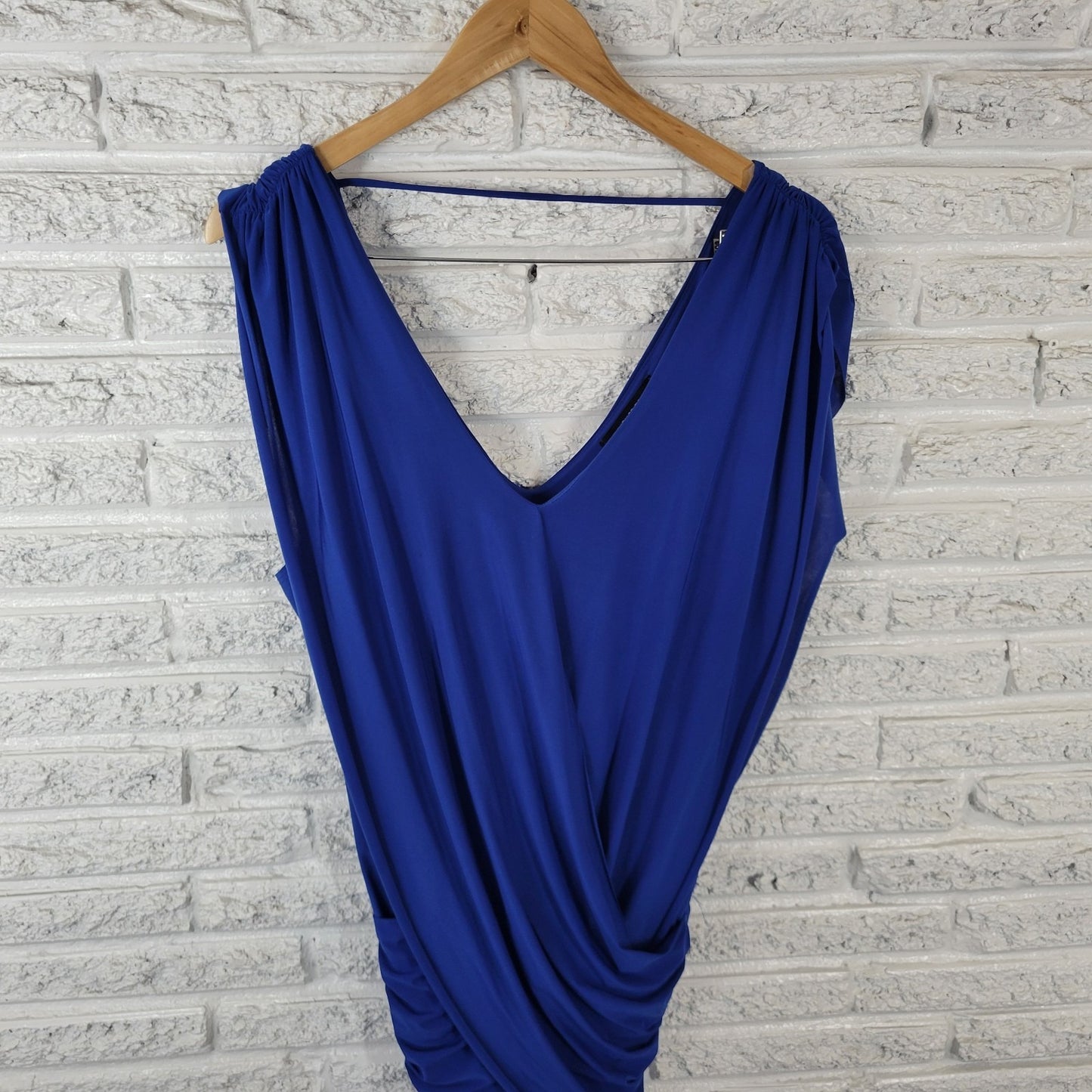 Fashion to Figure Women Dress 3X Plus Bodycon Party Ruched Mini Blue Window Back