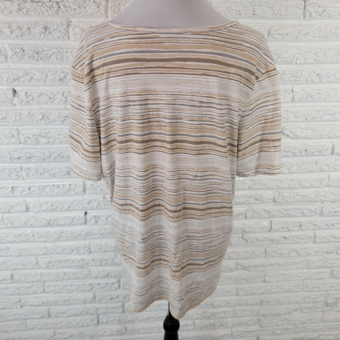 Coral Bay Womens Top 1X Plus Tee Short Sleeve Cotton Blend Beige Tan Stripe