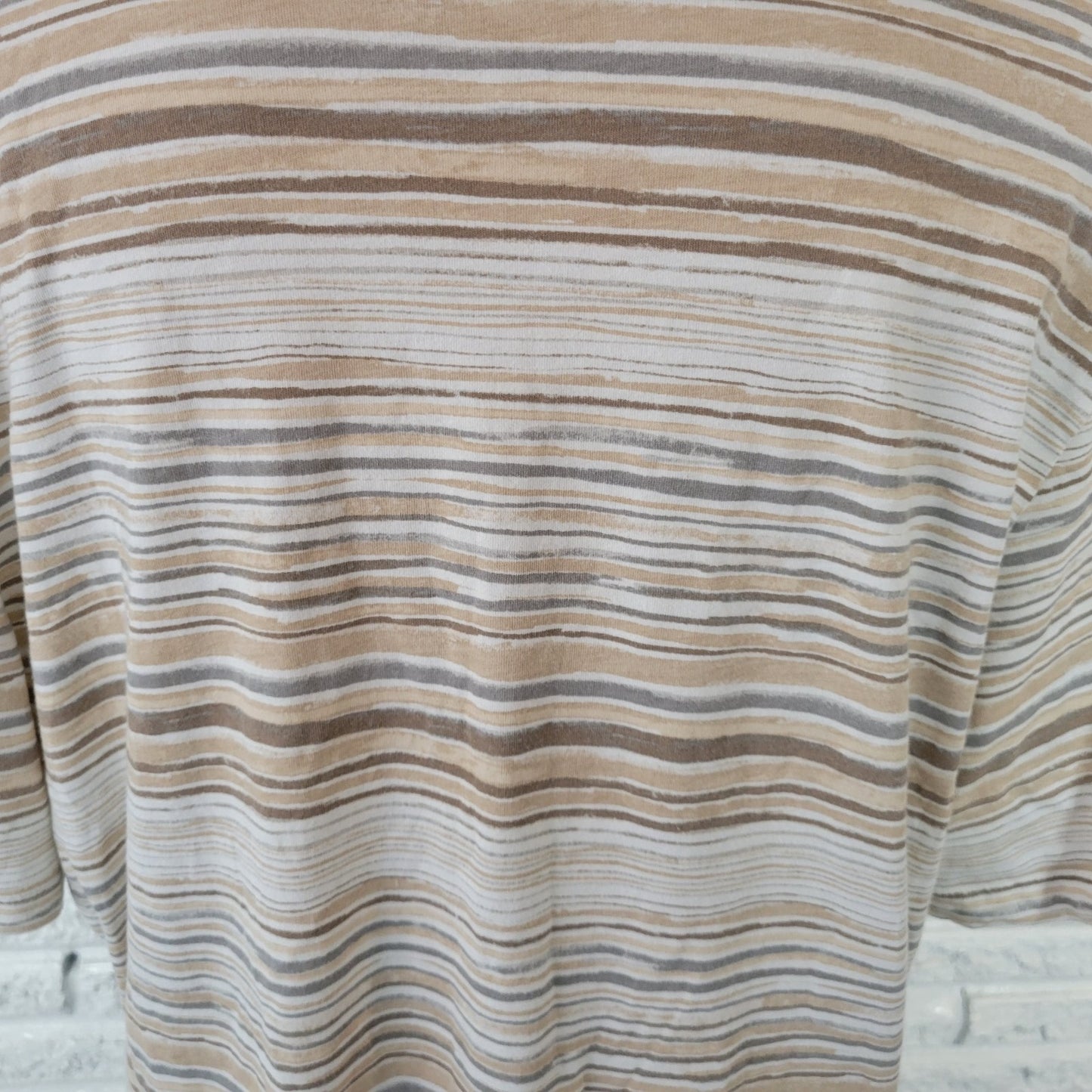 Coral Bay Womens Top 1X Plus Tee Short Sleeve Cotton Blend Beige Tan Stripe