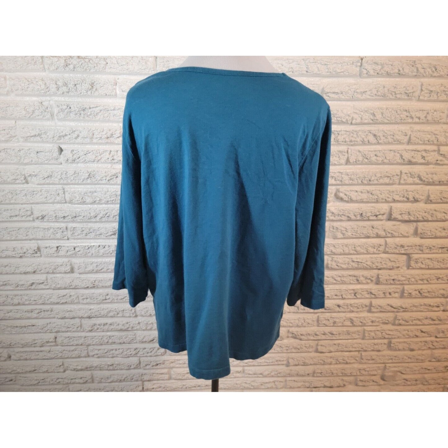 Dress Barn Women Top 22 24 Plus 3/4 Sleeve Pullover Blue Cotton Casual Embroider