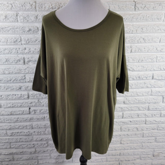 LuLaRoe Women's Size XL Solid Green Scoop Neck T-Shirt Short Sleeve Stretch