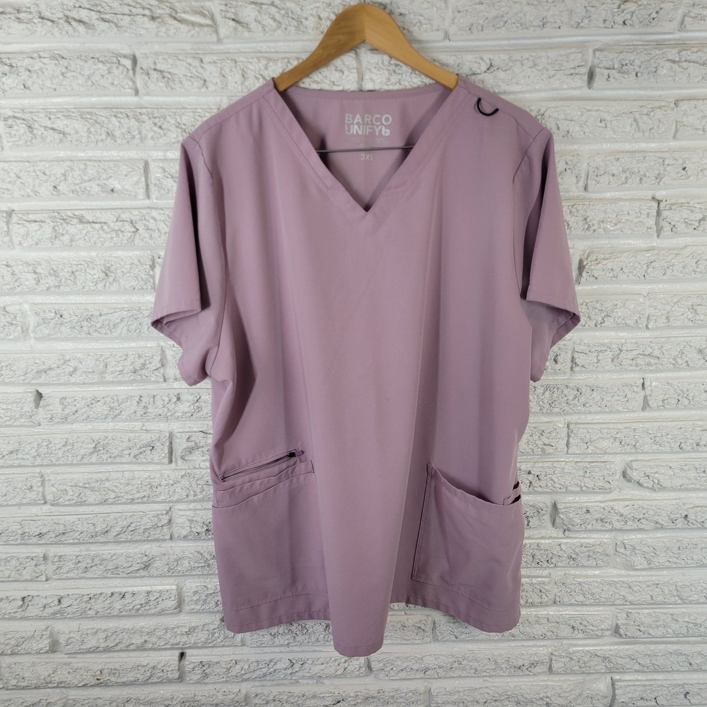 Barco Unisex Scrub Top 3XL Plus Lavender Short Sleeve Pockets Polyester Blend