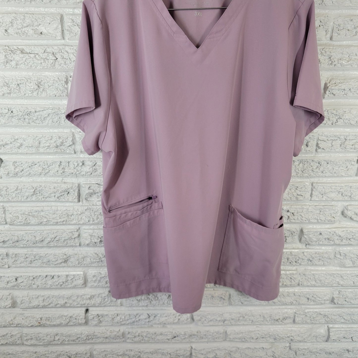 Barco Unisex Scrub Top 3XL Plus Lavender Short Sleeve Pockets Polyester Blend