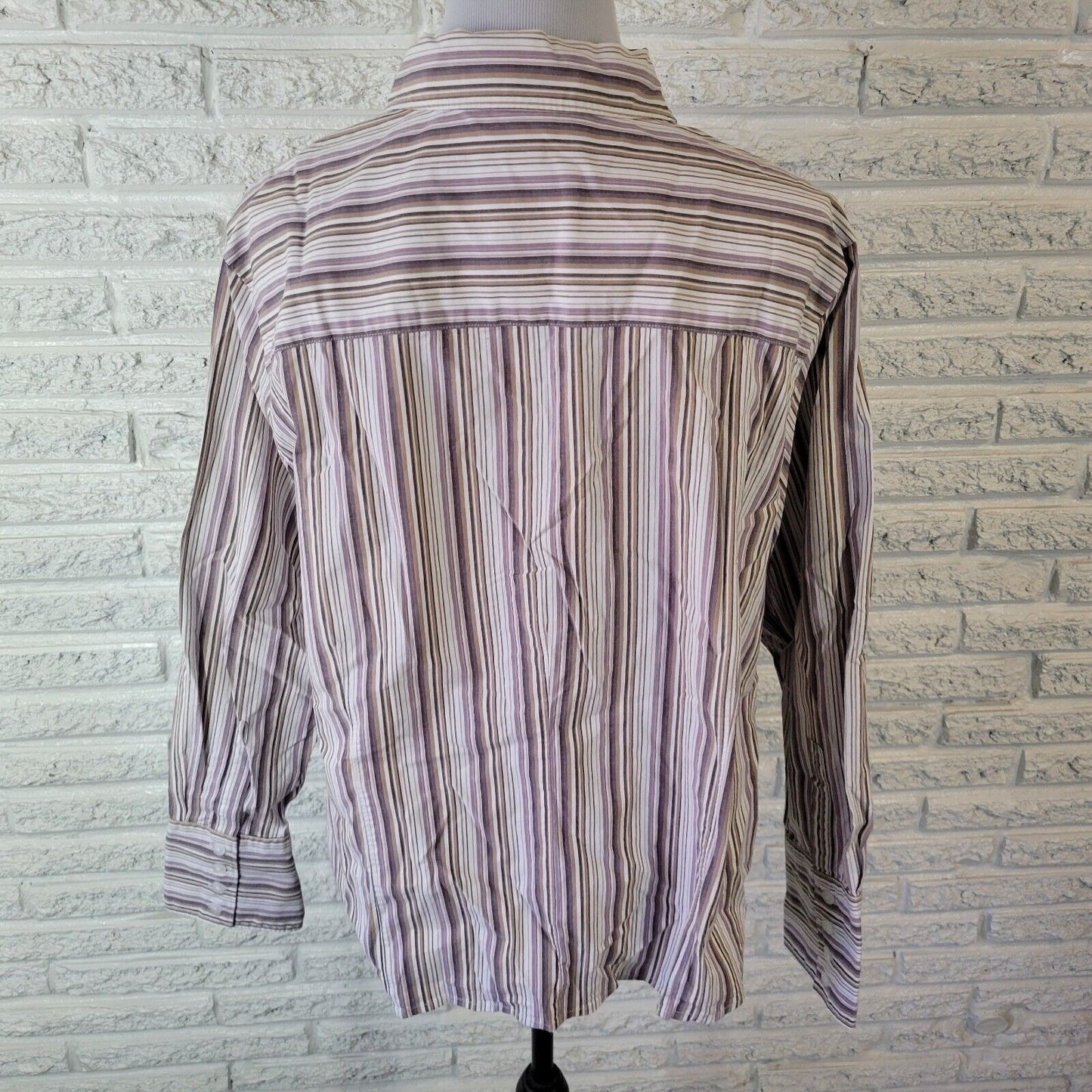 Casual Corner Annex Women Top 2X Lavender Stripe Collar Lightweight Cotton Blend