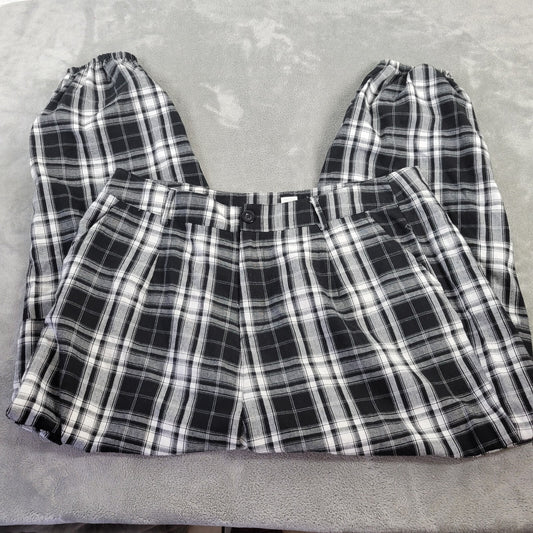 Shein Curve Women Pants 3XL Plus Cropped Black Plaid Pockets Zip Fly Lightweight