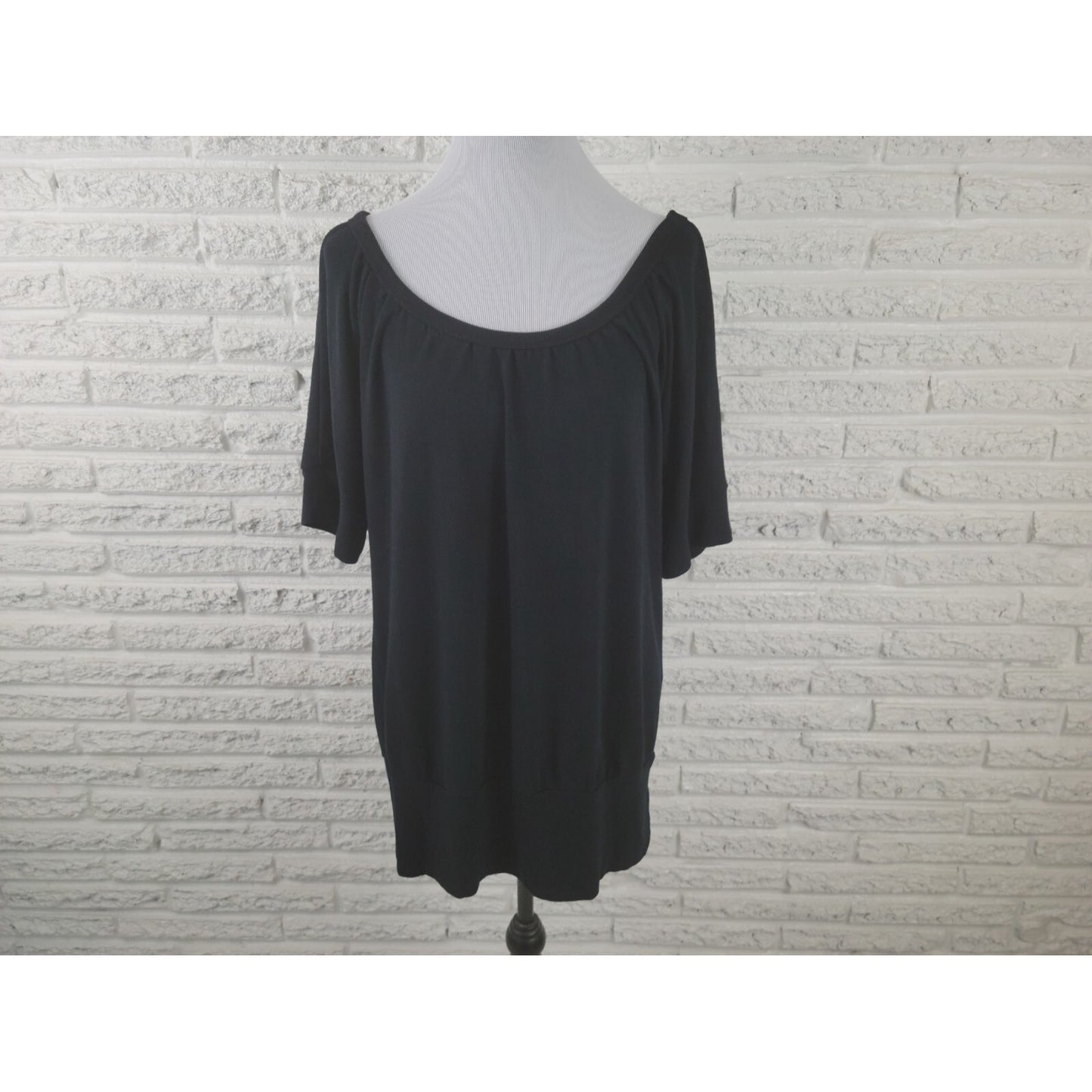 Torrid Womens Sweater 2 2X Plus Short Sleeve Pullover Boat Neck Black Basic