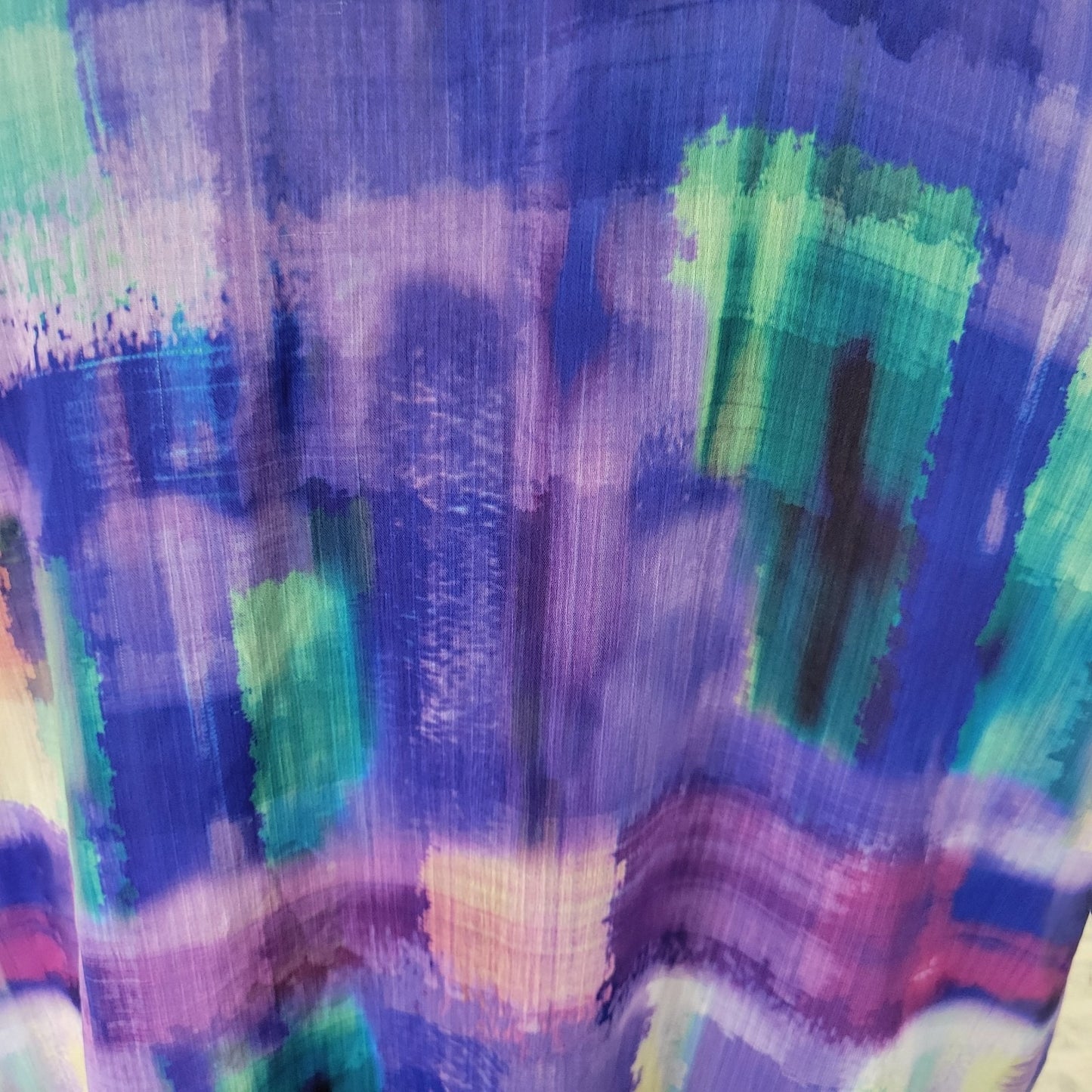 CJ Banks Womens Top 1X Plus Cap Sleeve Blue Purple Watercolor Lined Lightweight